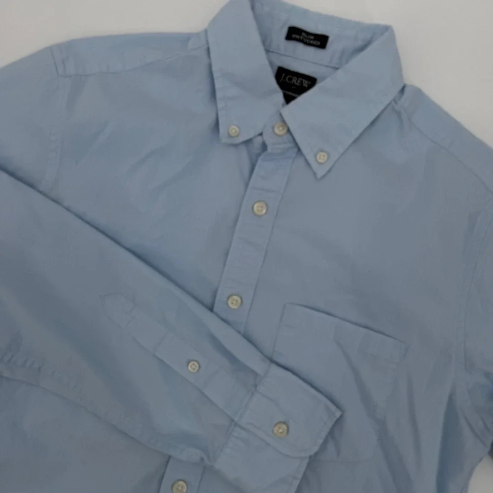 J Crew Performance Slim Untucked Shirt Mens Small Light Blue Button Down Cotton